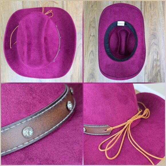 ?NWOT Pinkish Red Faux Suede Rhinestone Cowgirl Hat main image 7